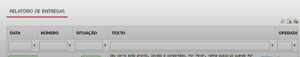Imagem com o relatório de entregas
