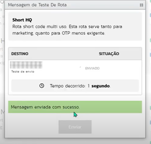 Teste de rota de SMS: passo 5